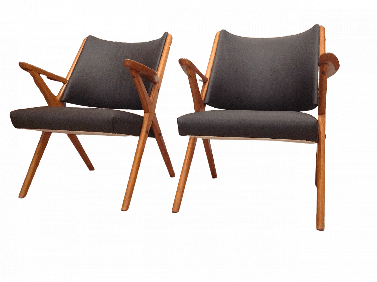 Pair of beech armchairs manufactured by Dal Vera, 1950s 7