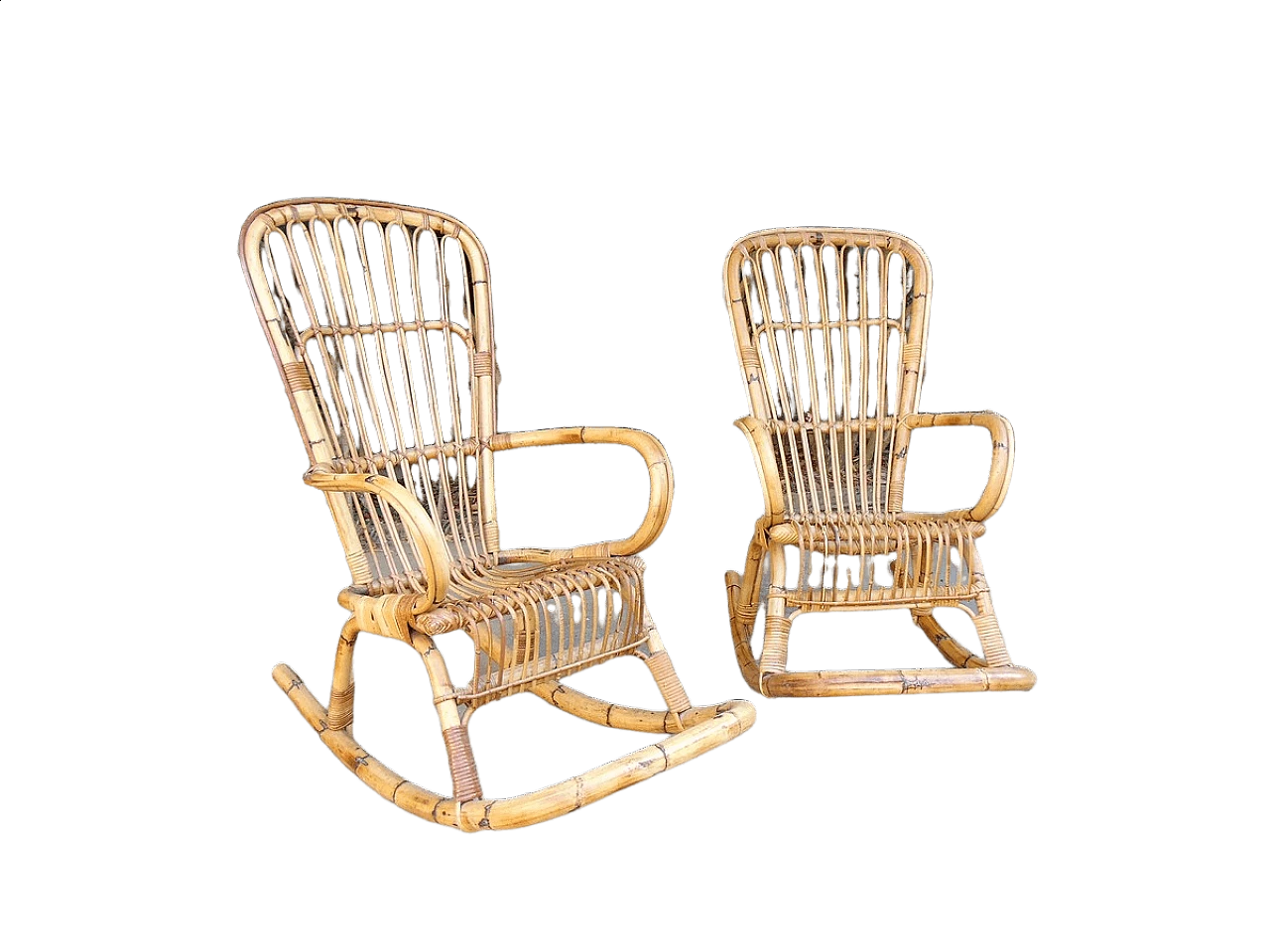 Pair of bamboo rocking chairs, 1960s 10