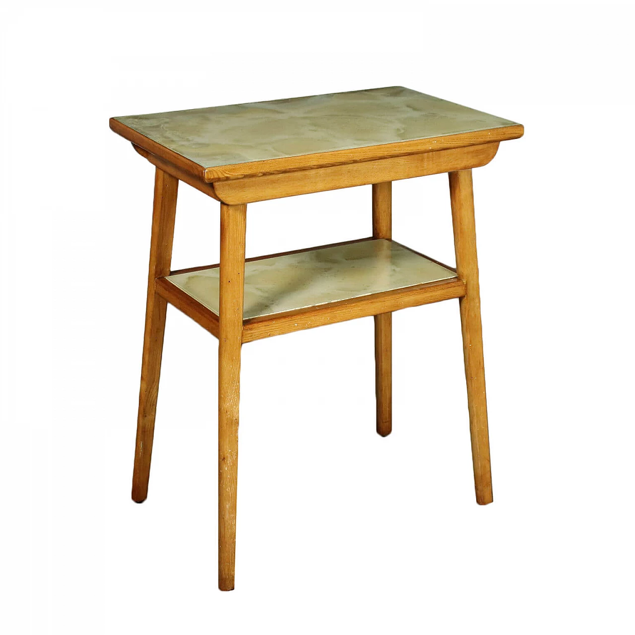 Side table in beech wood and back-treated glass, 50s 1