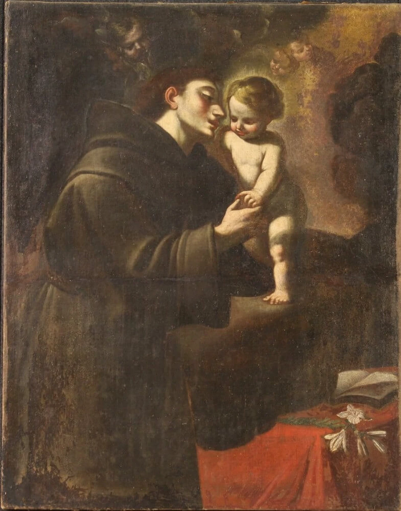 Olio su tela Sant'Antonio da Padova con il bambino, '600 13