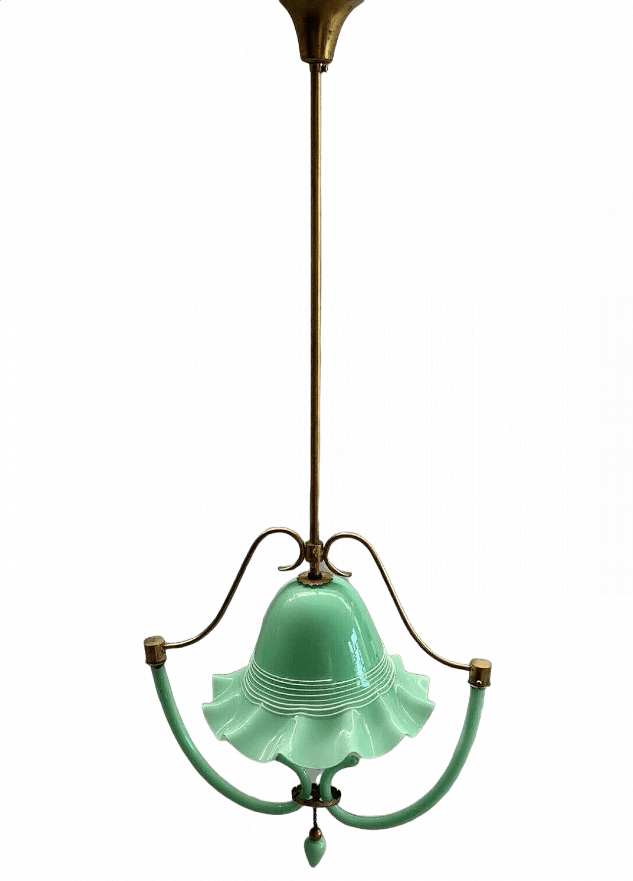 Lampadario in vetro verde di Murano nello stile di Venini, anni '40 9