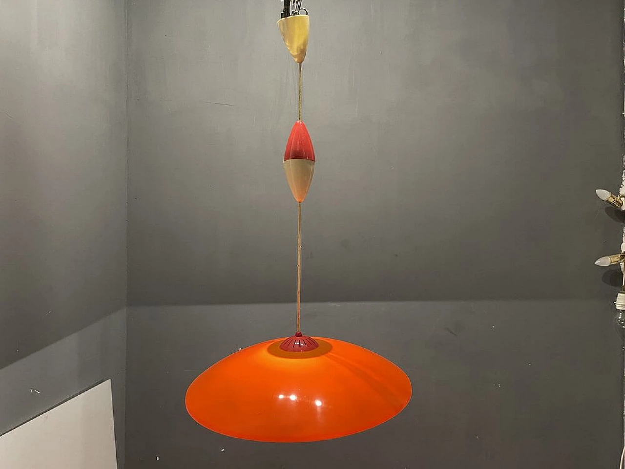 Orange plastic pendant lamp, 1960s 4