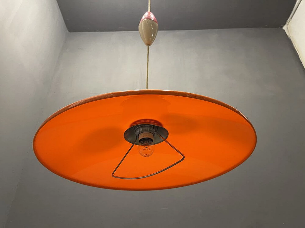 Orange plastic pendant lamp, 1960s 5