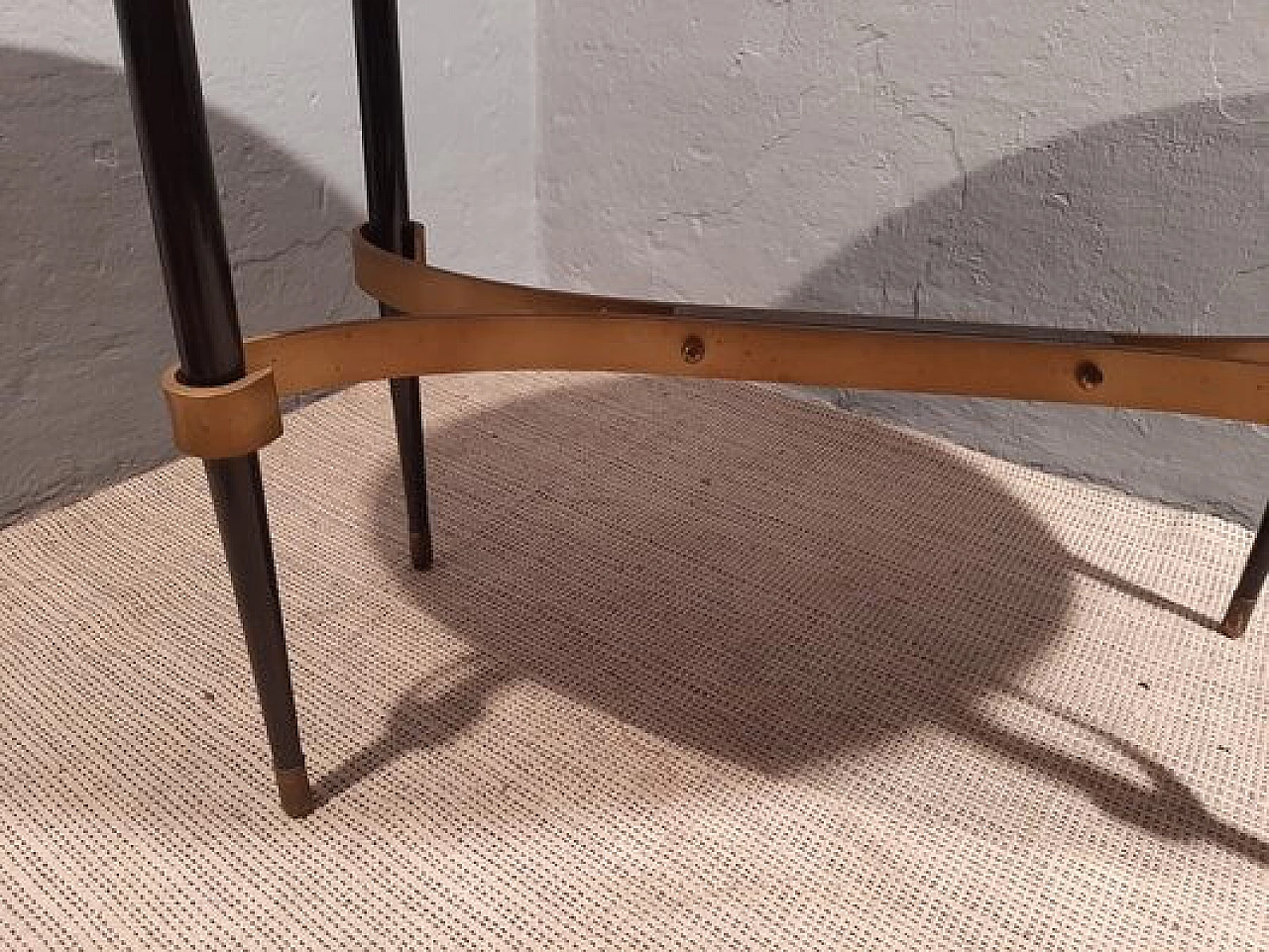 Iron and brass coffee table with marble top, 1950s 3