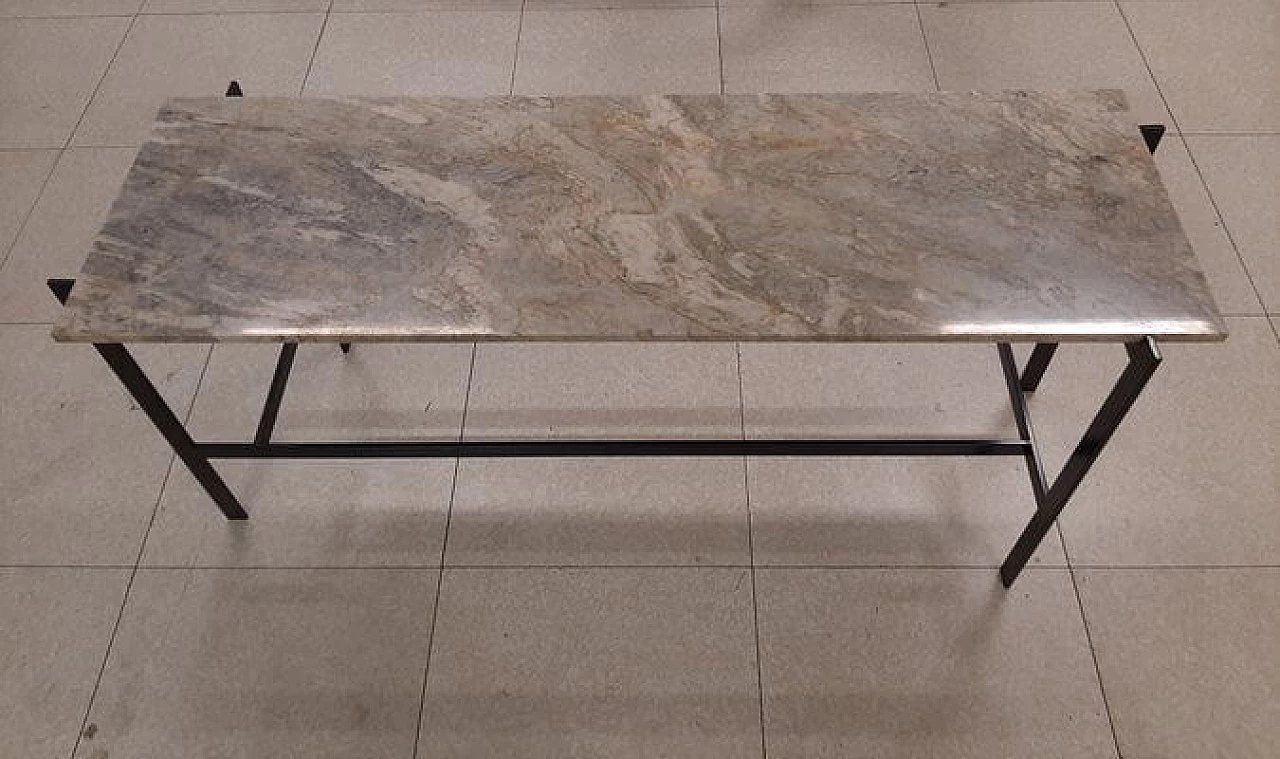 Black lacquered iron console table with marble top 1