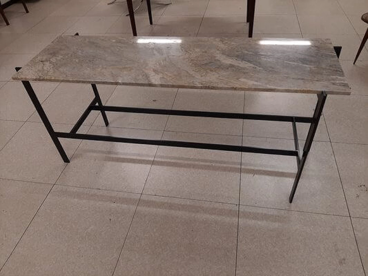 Black lacquered iron console table with marble top 2