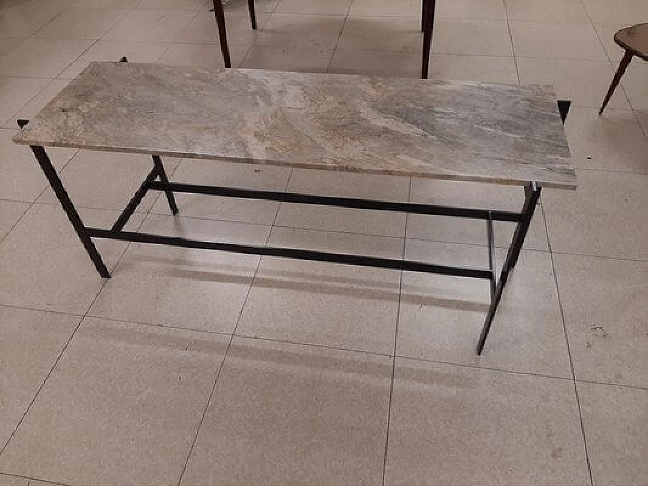 Black lacquered iron console table with marble top 5