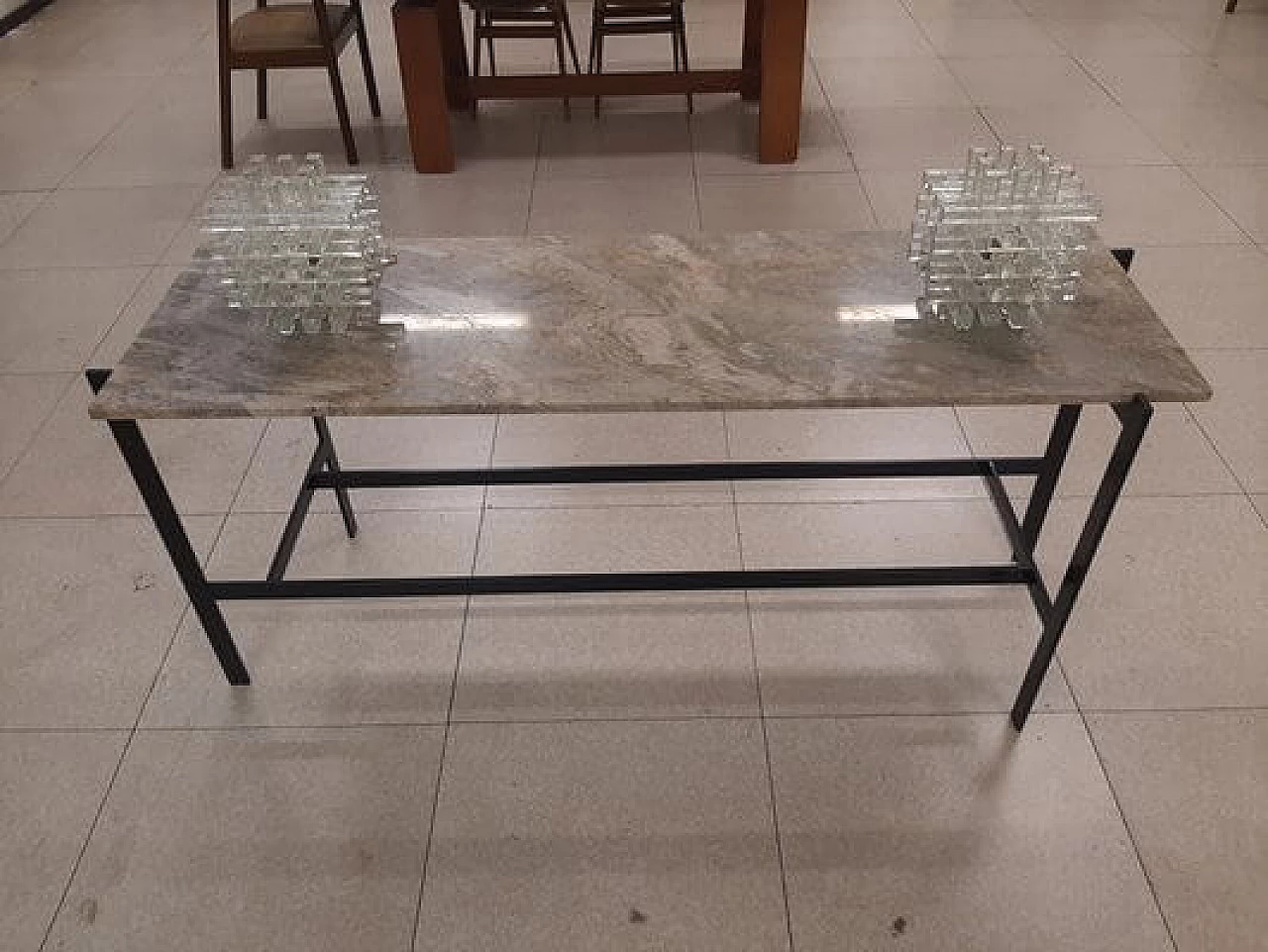 Consolle in ferro laccato nero con ripiano in marmo 7