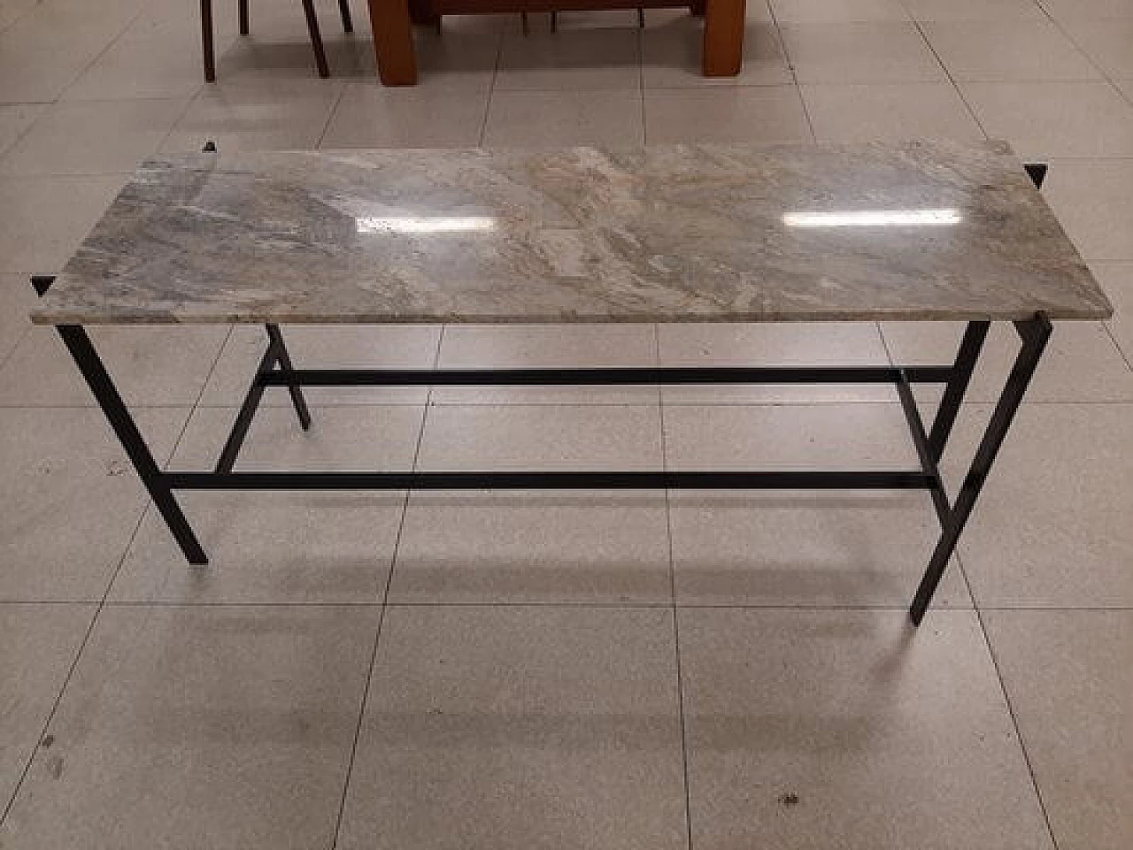 Black lacquered iron console table with marble top 13