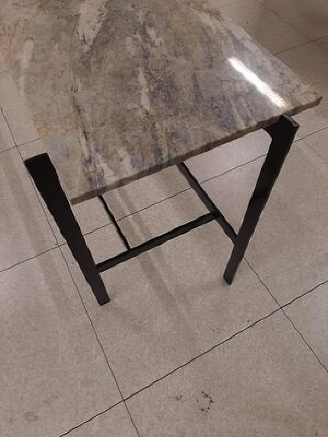 Black lacquered iron console table with marble top 18