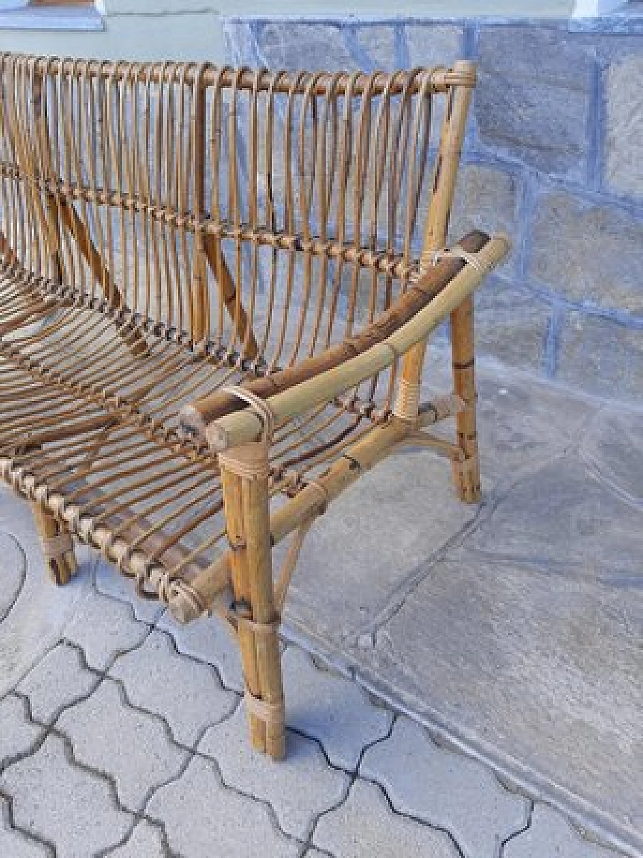 Divano a tre posti in vimini, anni '50 8