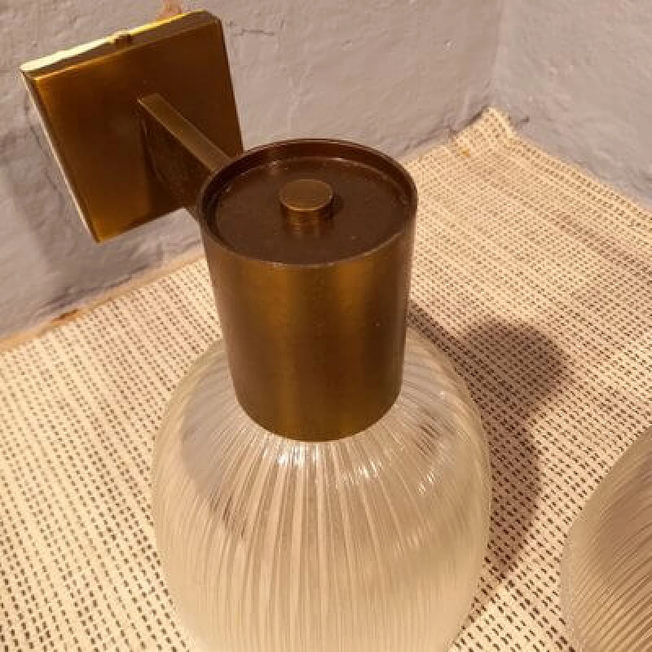 Brass and glass wall lamp by Fidenza Vetraria in the style of Azucena, 1950s 5