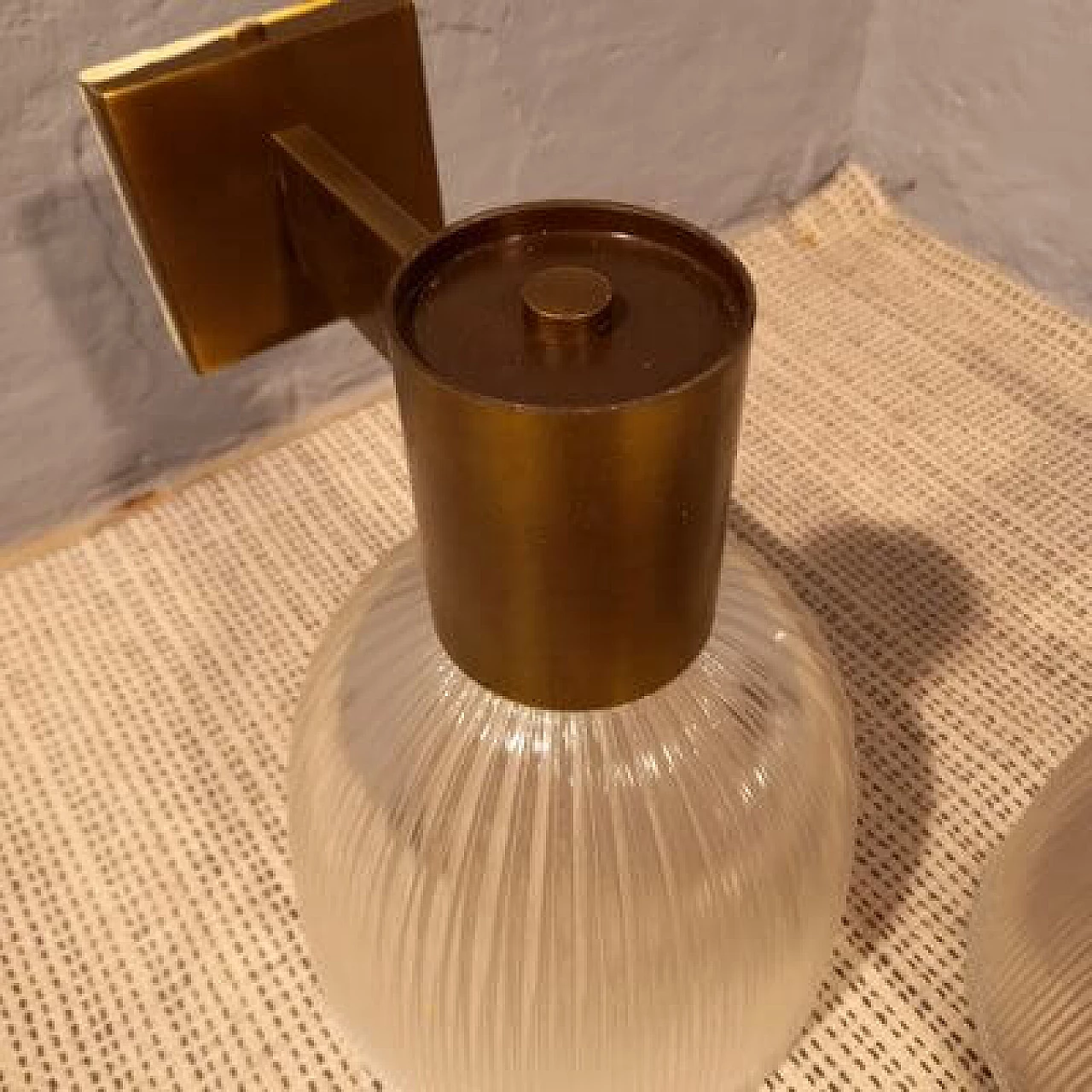 Brass and glass wall lamp by Fidenza Vetraria in the style of Azucena, 1950s 8