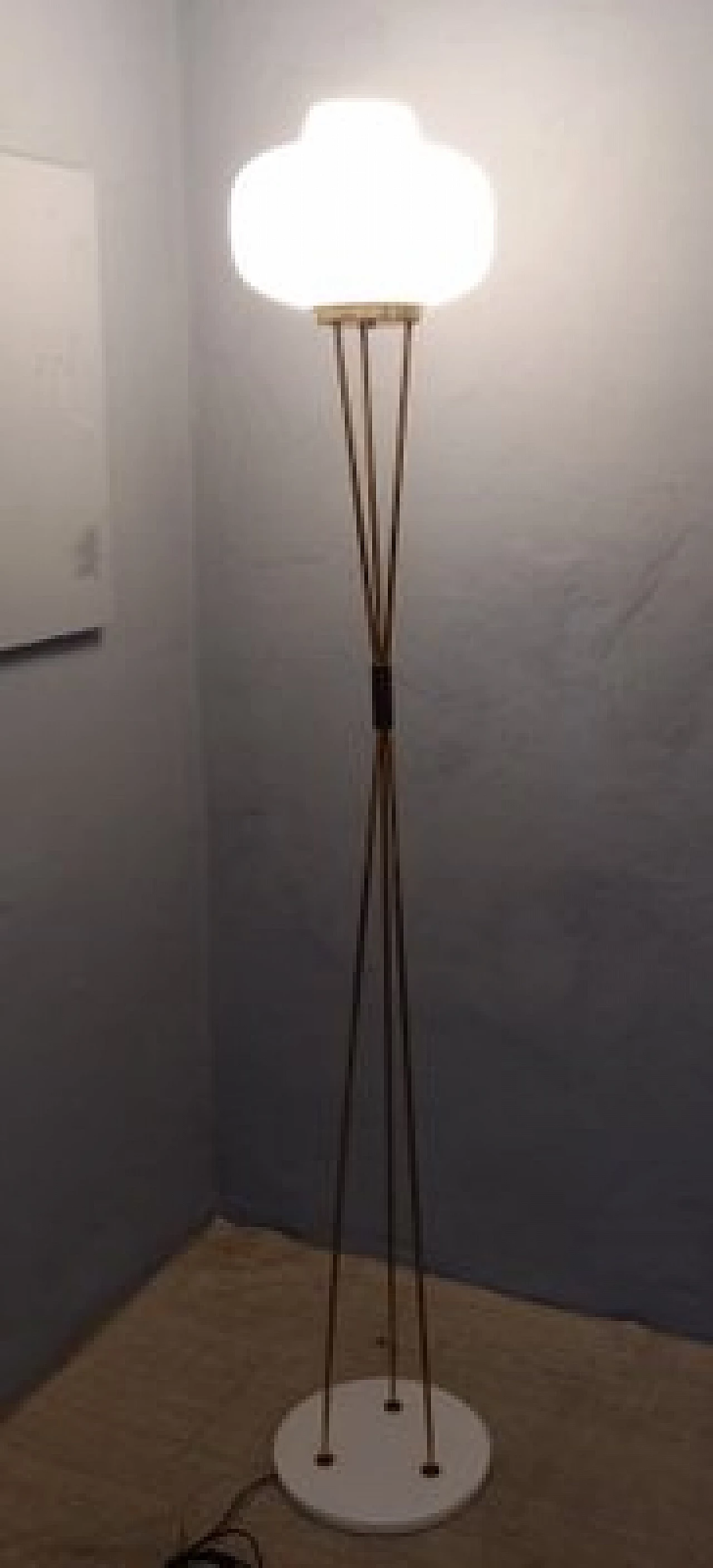 Brass and opaline glass floor lamp with white marble base by Stilnovo, 1950s 2