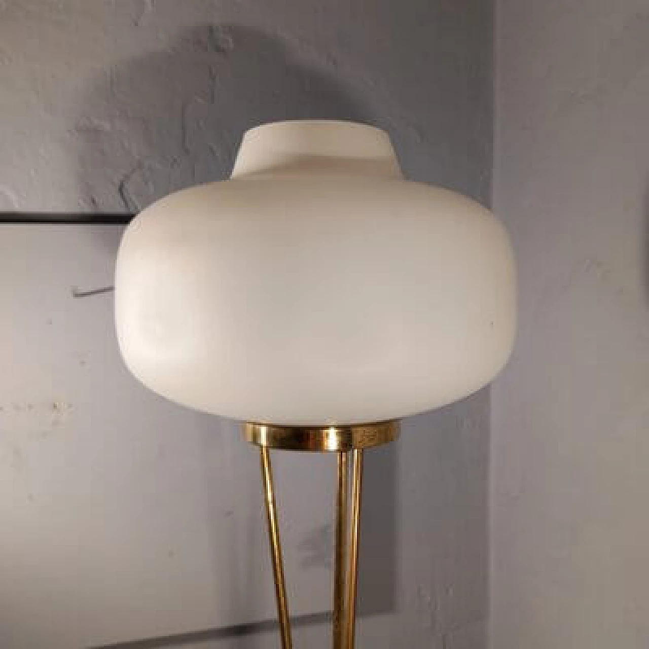 Brass and opaline glass floor lamp with white marble base by Stilnovo, 1950s 4
