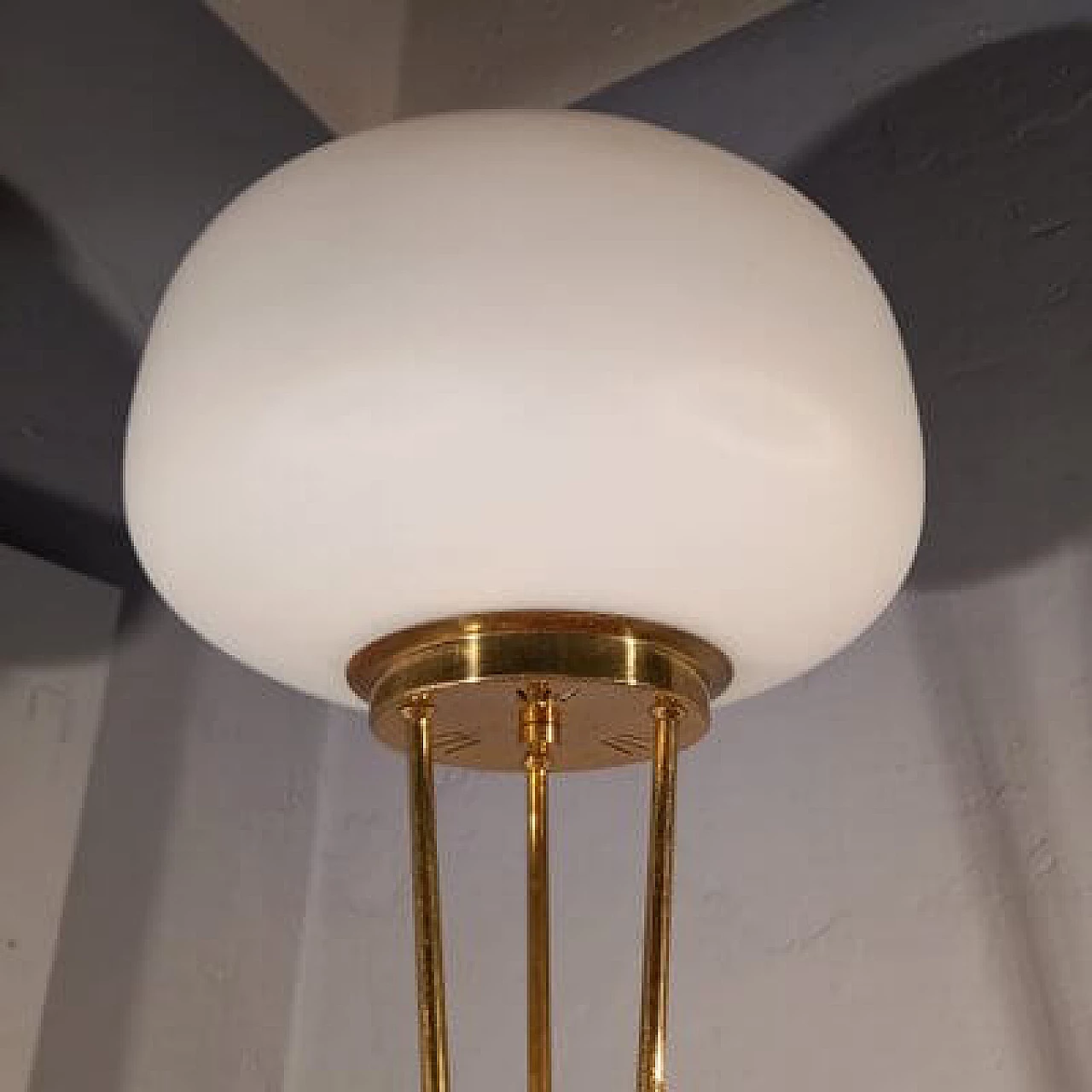 Brass and opaline glass floor lamp with white marble base by Stilnovo, 1950s 5