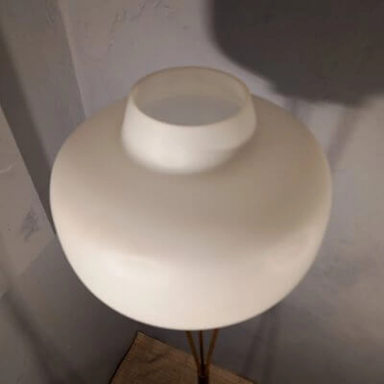 Brass and opaline glass floor lamp with white marble base by Stilnovo, 1950s 6