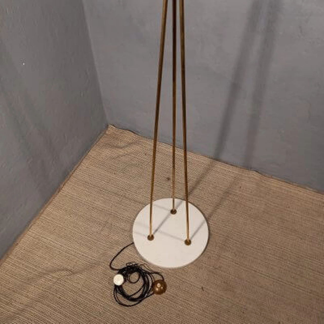 Brass and opaline glass floor lamp with white marble base by Stilnovo, 1950s 8