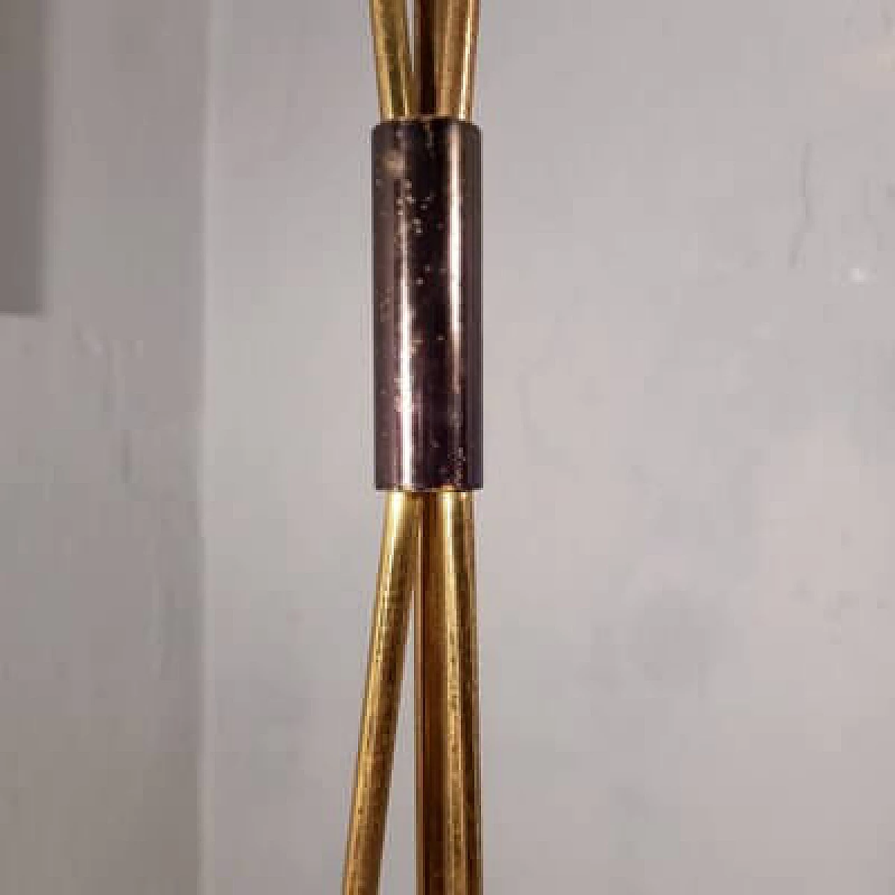 Brass and opaline glass floor lamp with white marble base by Stilnovo, 1950s 9