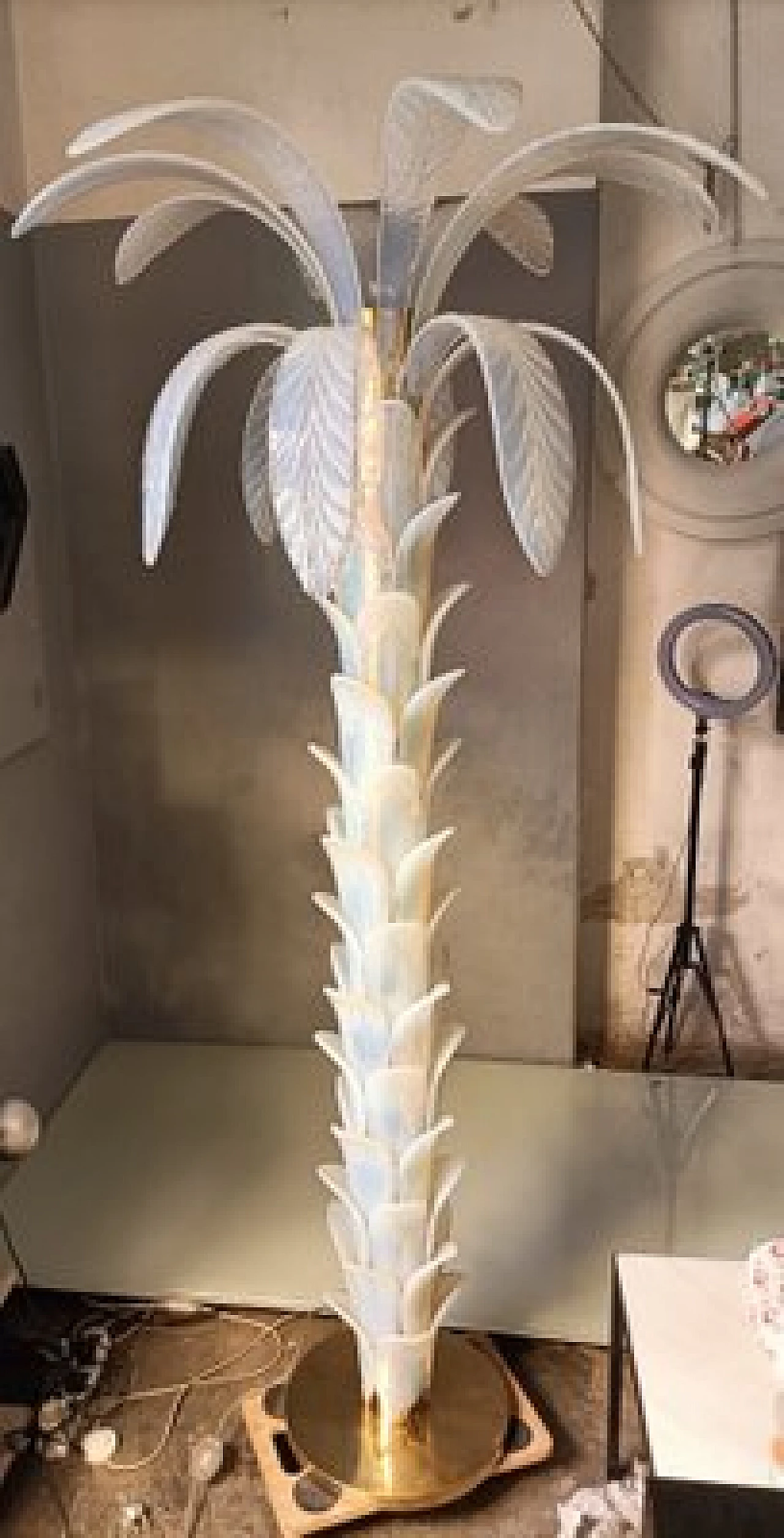 Lampada a forma di palma in ottone e vetro di Murano 1