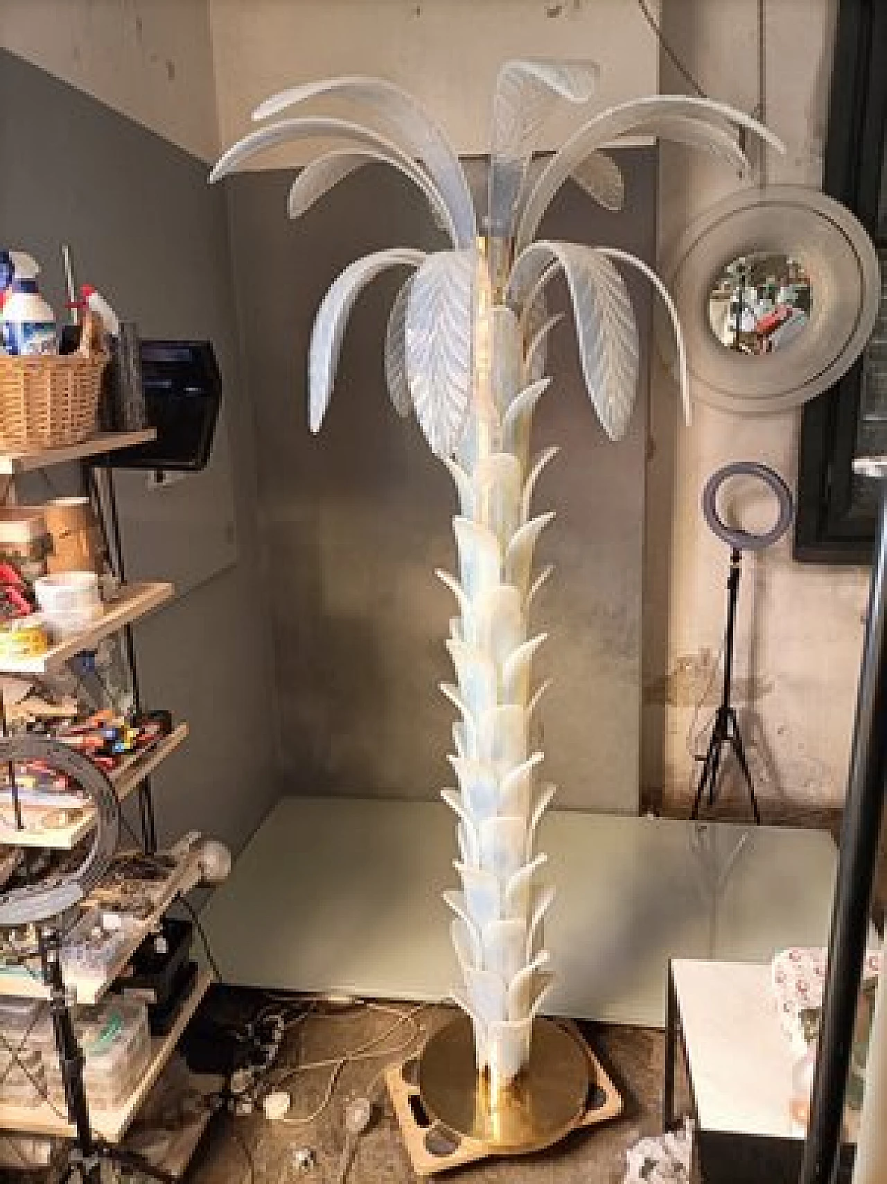 Lampada a forma di palma in ottone e vetro di Murano 2