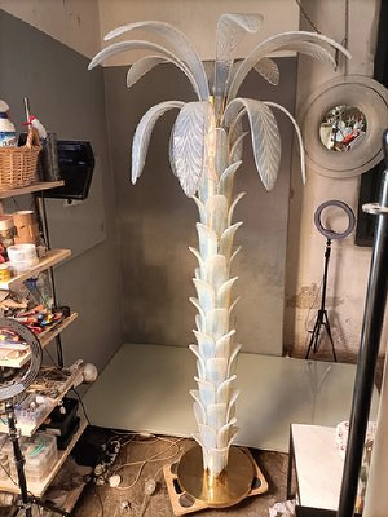 Lampada a forma di palma in ottone e vetro di Murano 4