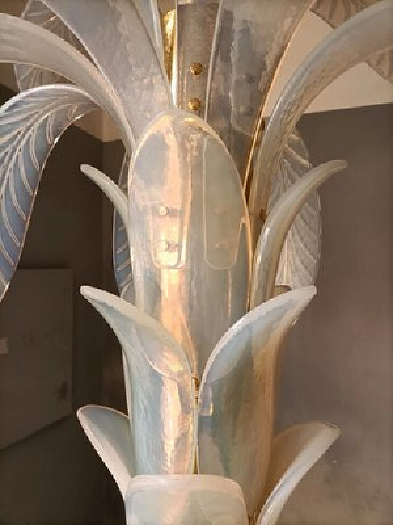 Lampada a forma di palma in ottone e vetro di Murano 6