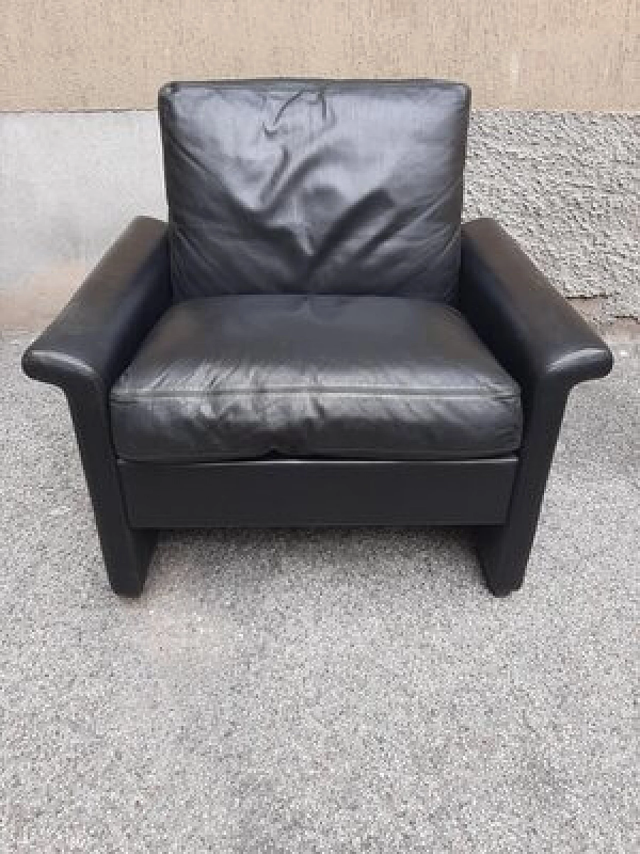 Poltrona in pelle nera di ICF De Padova, anni '70 2