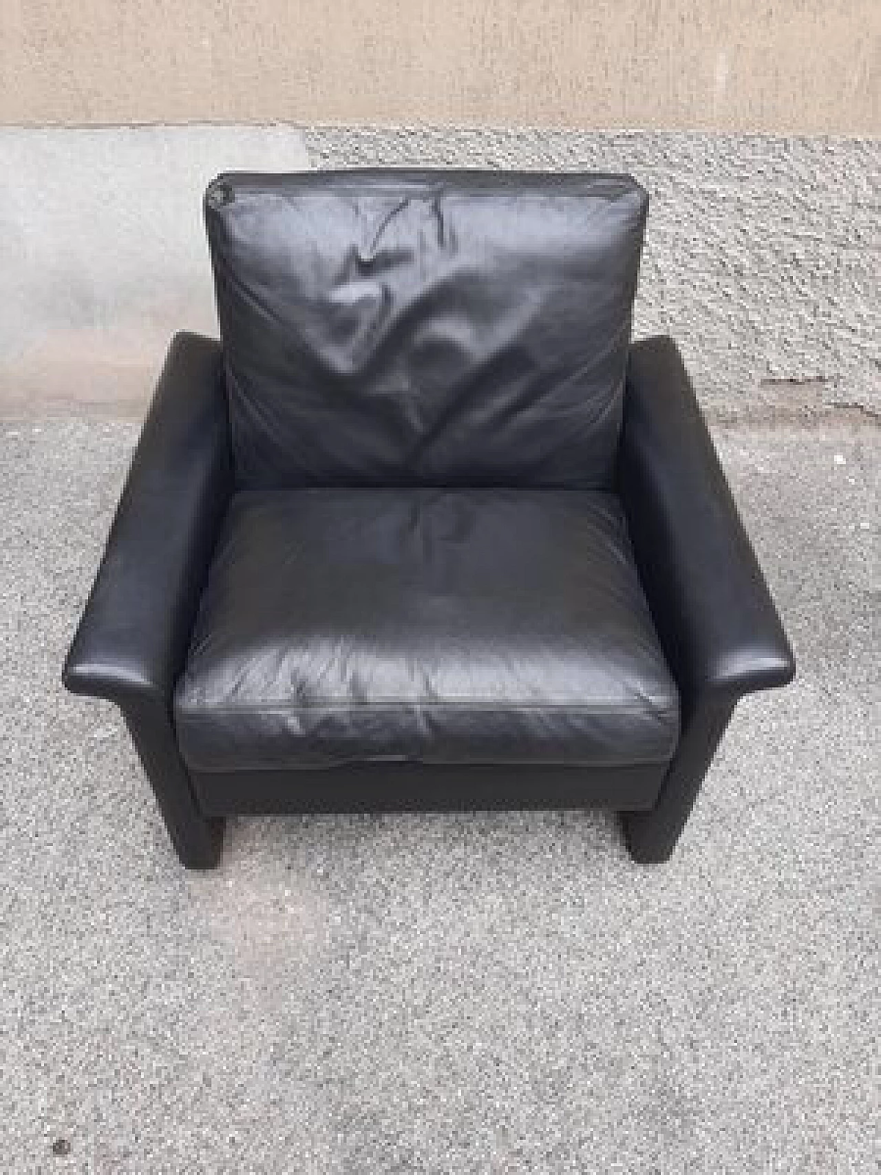 Poltrona in pelle nera di ICF De Padova, anni '70 5