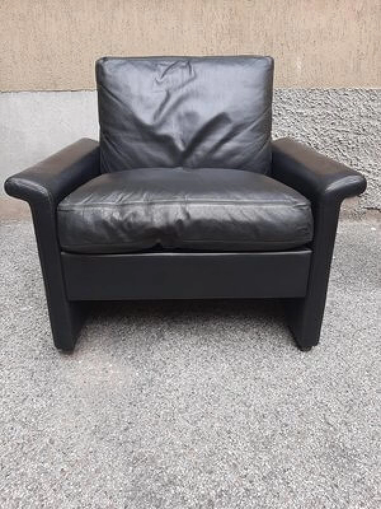 Poltrona in pelle nera di ICF De Padova, anni '70 10