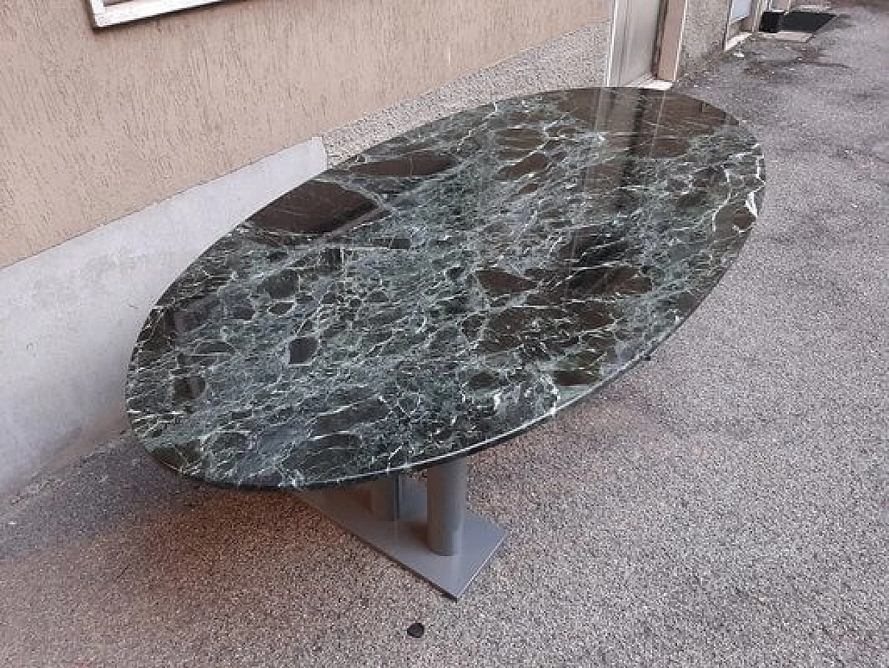 Green marble oval table, 1980s 1