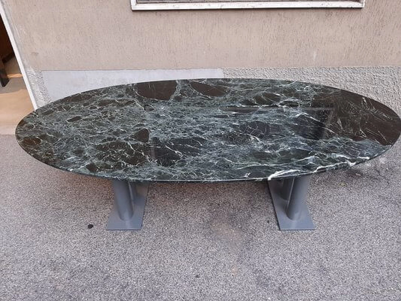 Green marble oval table, 1980s 2