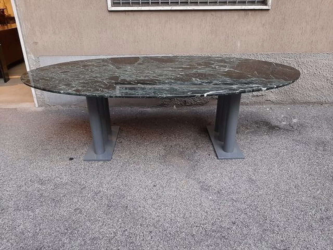 Green marble oval table, 1980s 3
