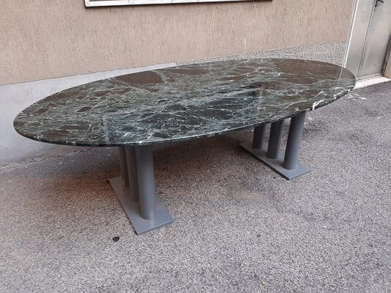 Green marble oval table, 1980s 4