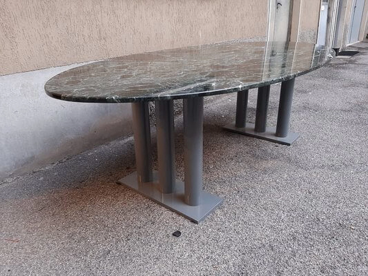 Green marble oval table, 1980s 5