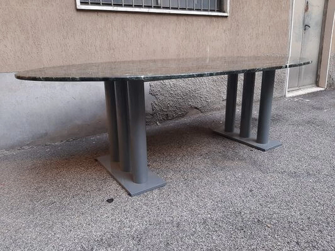 Tavolo ovale in marmo verde, anni '80 6