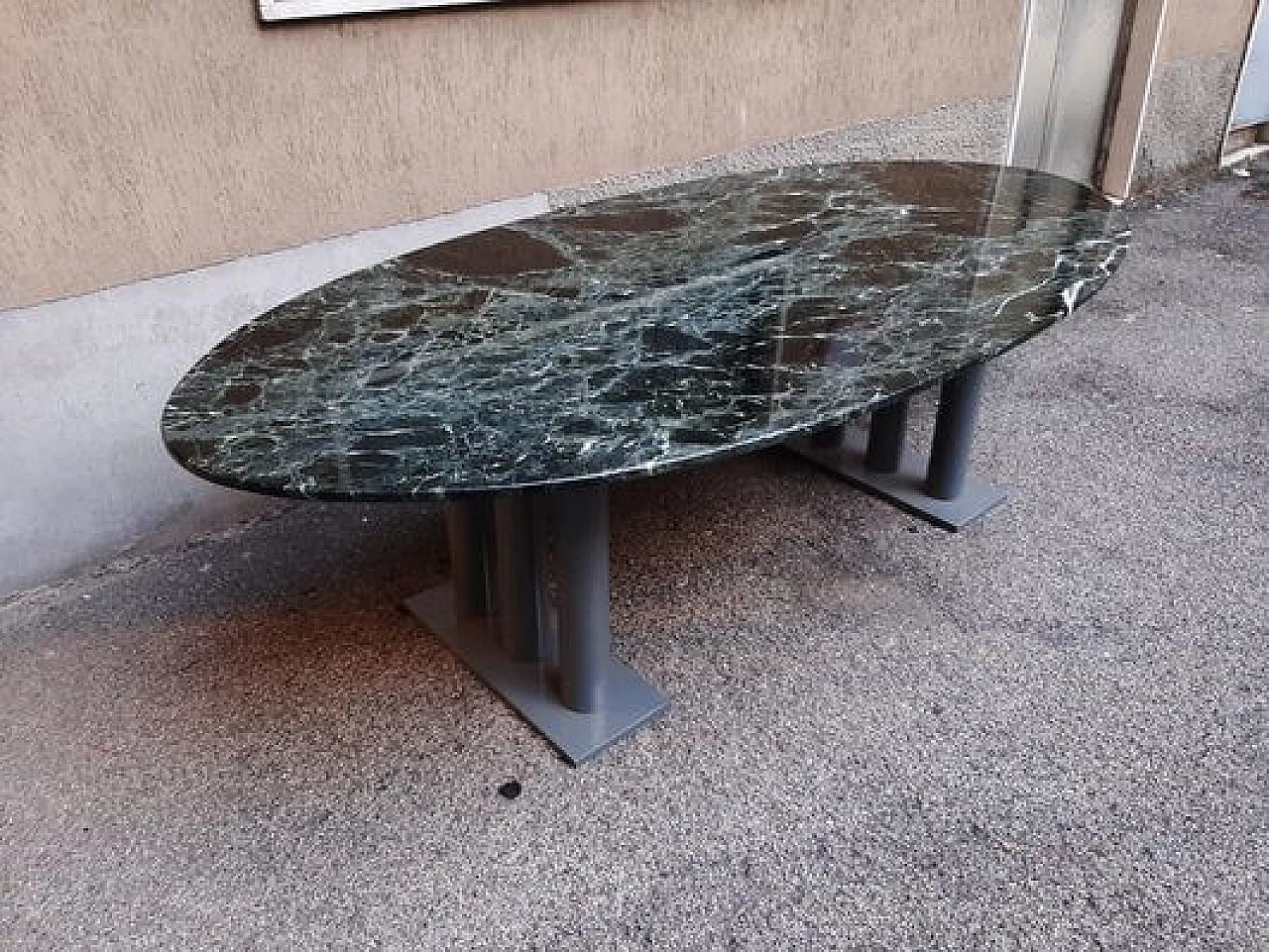 Green marble oval table, 1980s 7