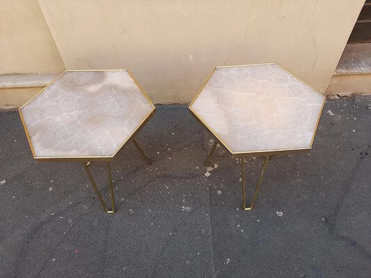 Brass coffee table with alabaster top 5