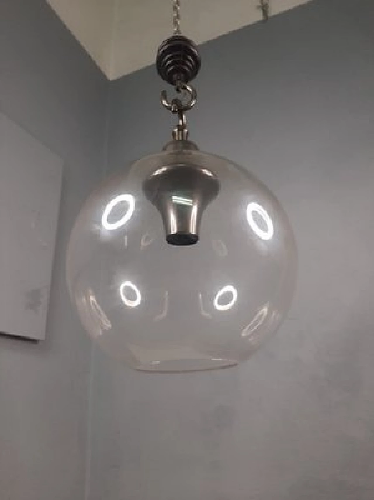 Lampada Boccia LS10 con piccola sfera in vetro trasparente di Luigi Caccia Dominioni per Azucena, anni '70 1