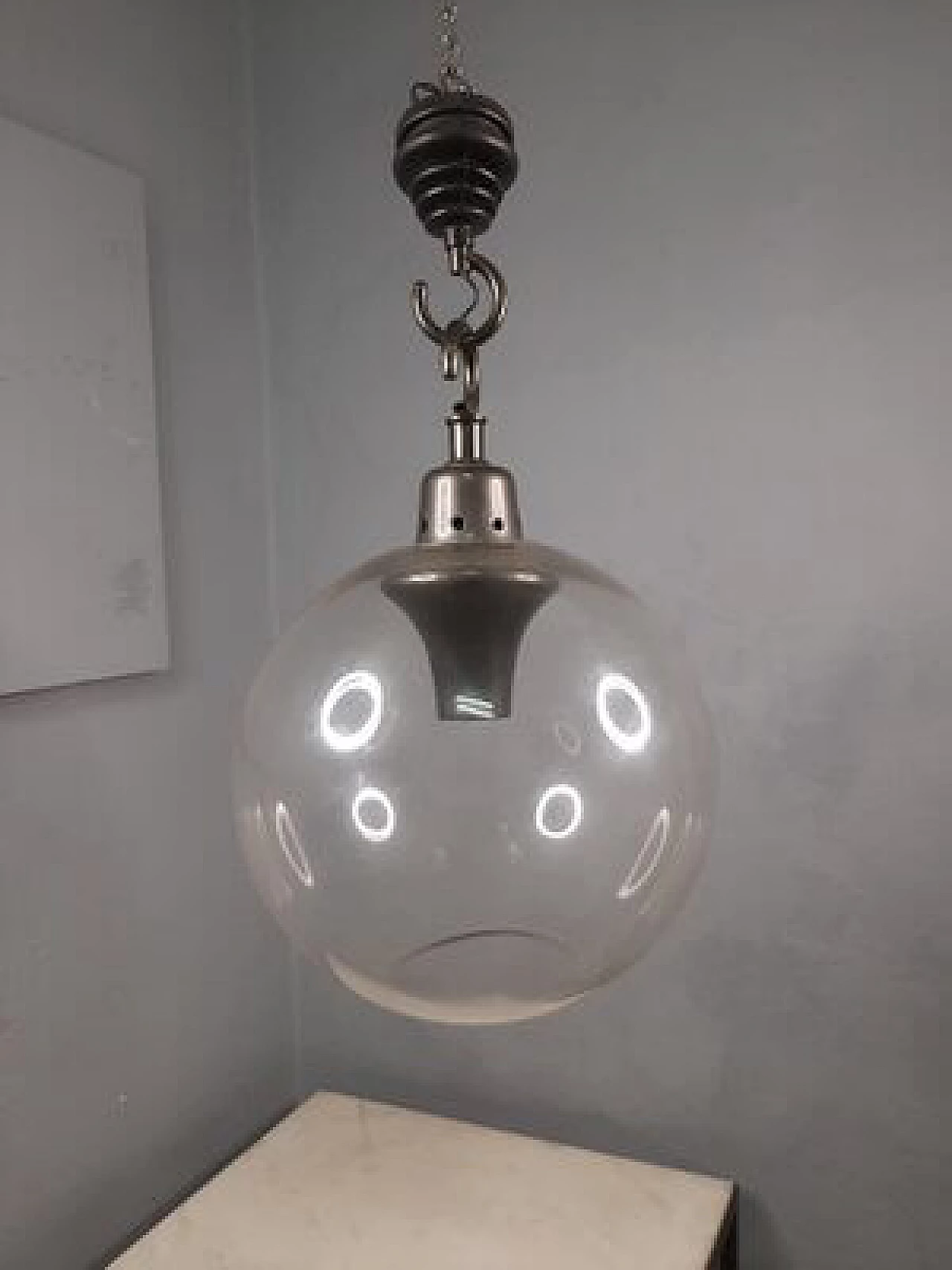 Boccia LS10 pendant lamp with small transparent glass sphere by Luigi Caccia Dominioni for Azucena, 1970s 5