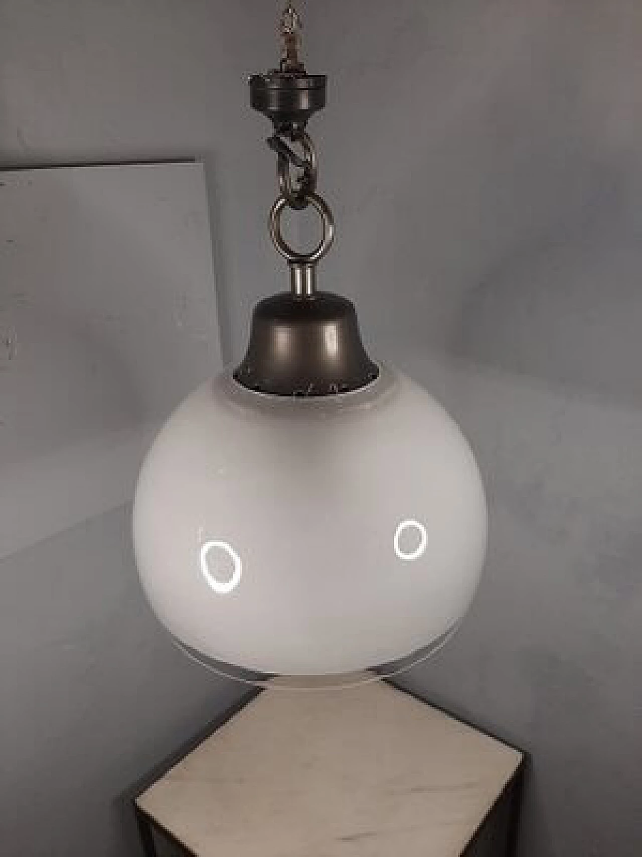 Boccia LS10 pendant lamp with medium glass sandblasted sphere by Luigi Caccia Dominioni for Azucena, 1970s 5