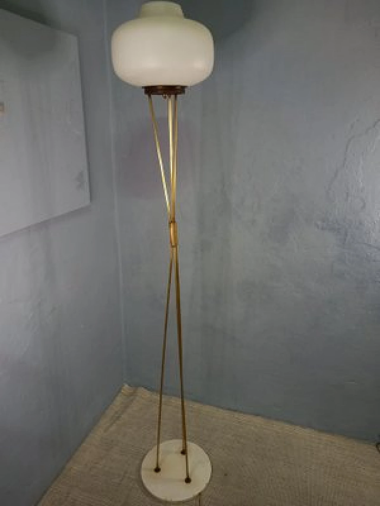 Brass and opaline glass lamp with Stilnovo marble base, 1950s 3