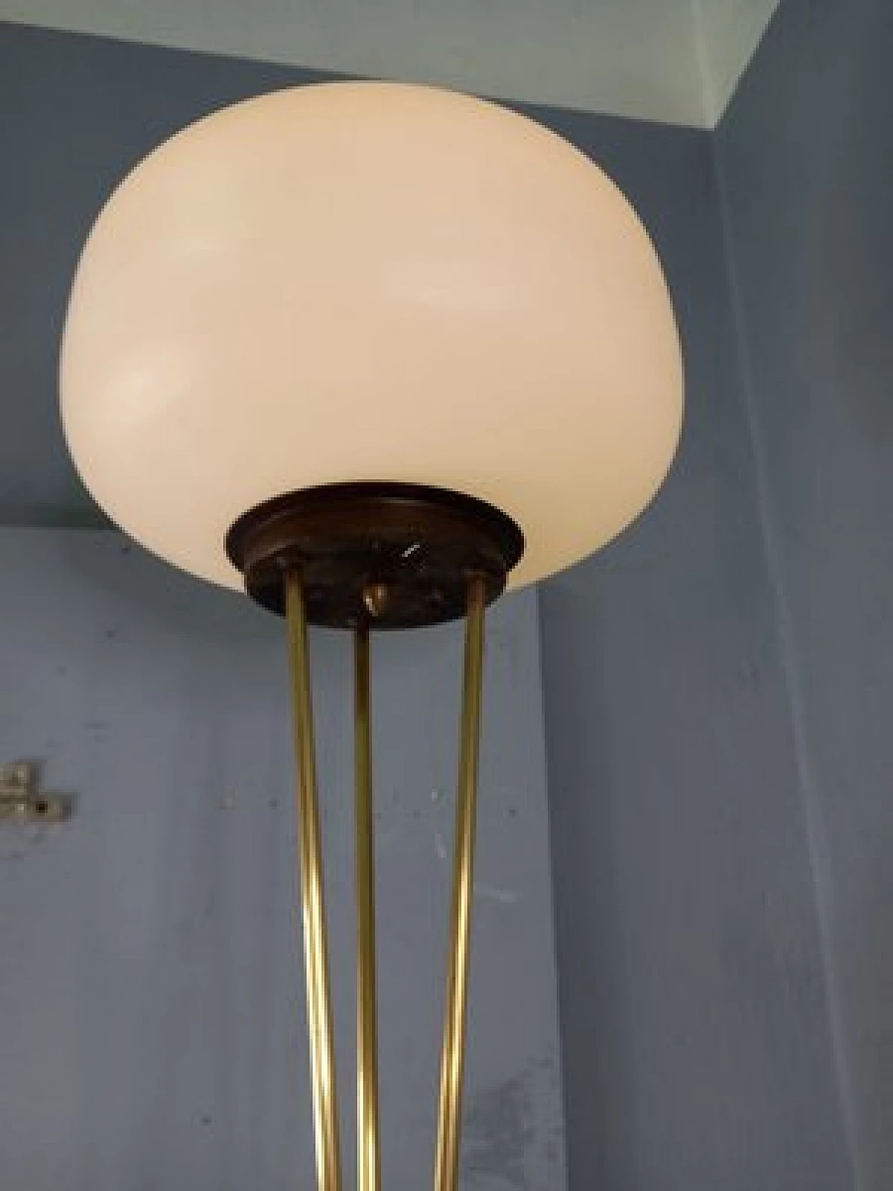 Brass and opaline glass lamp with Stilnovo marble base, 1950s 7