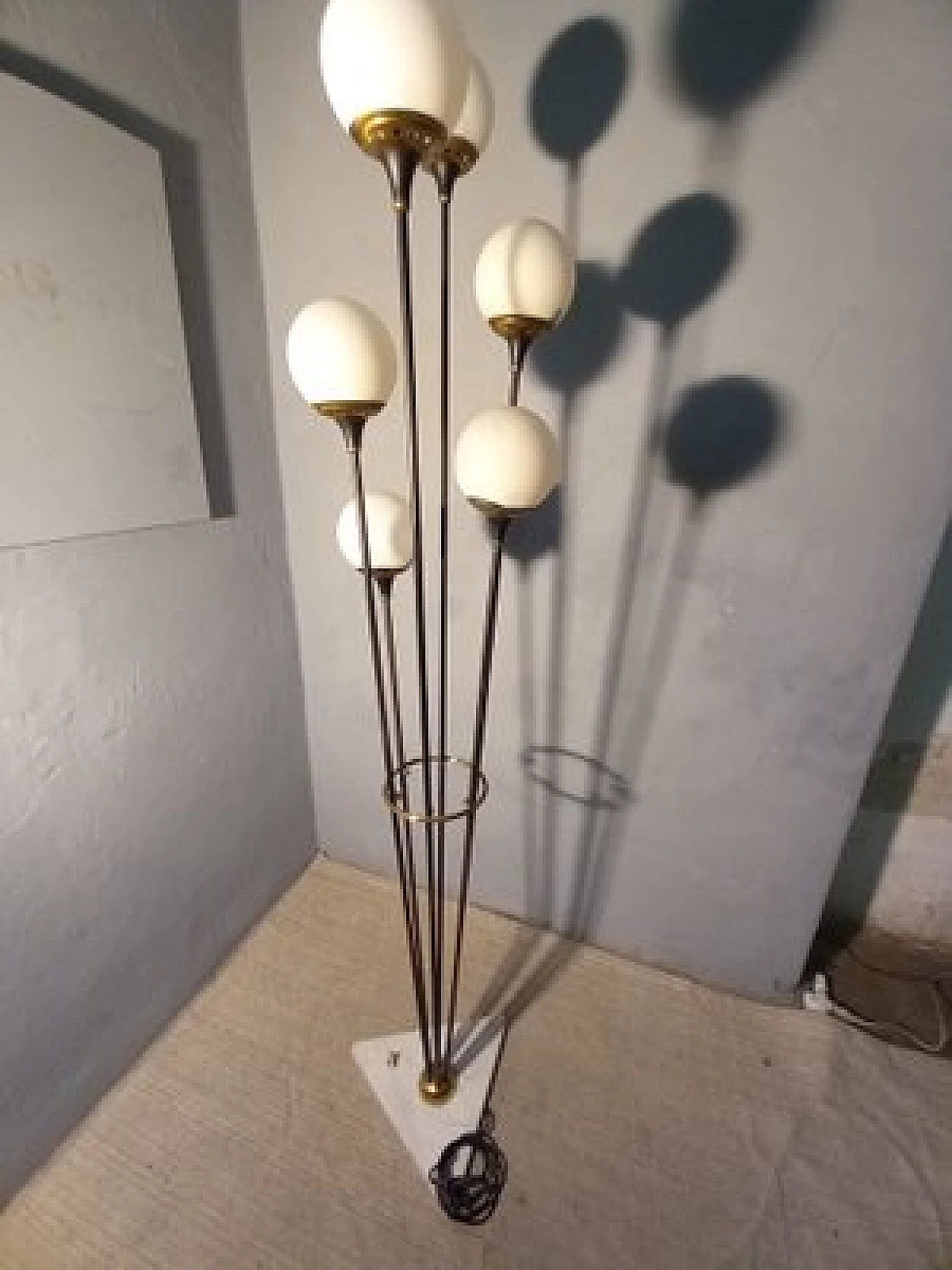 Alberello iron, brass and marble floor lamp by Stilnovo, 1950s 1