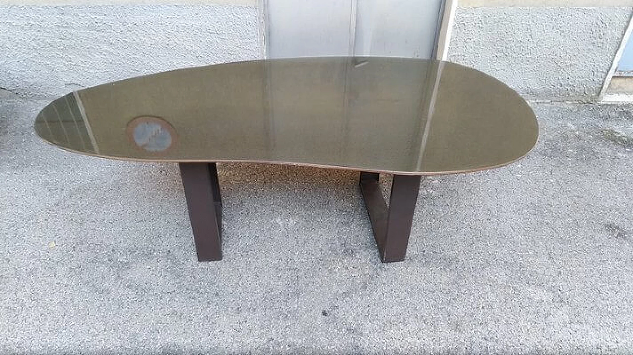 Table with iron base and carbon drop top, 1990s 1