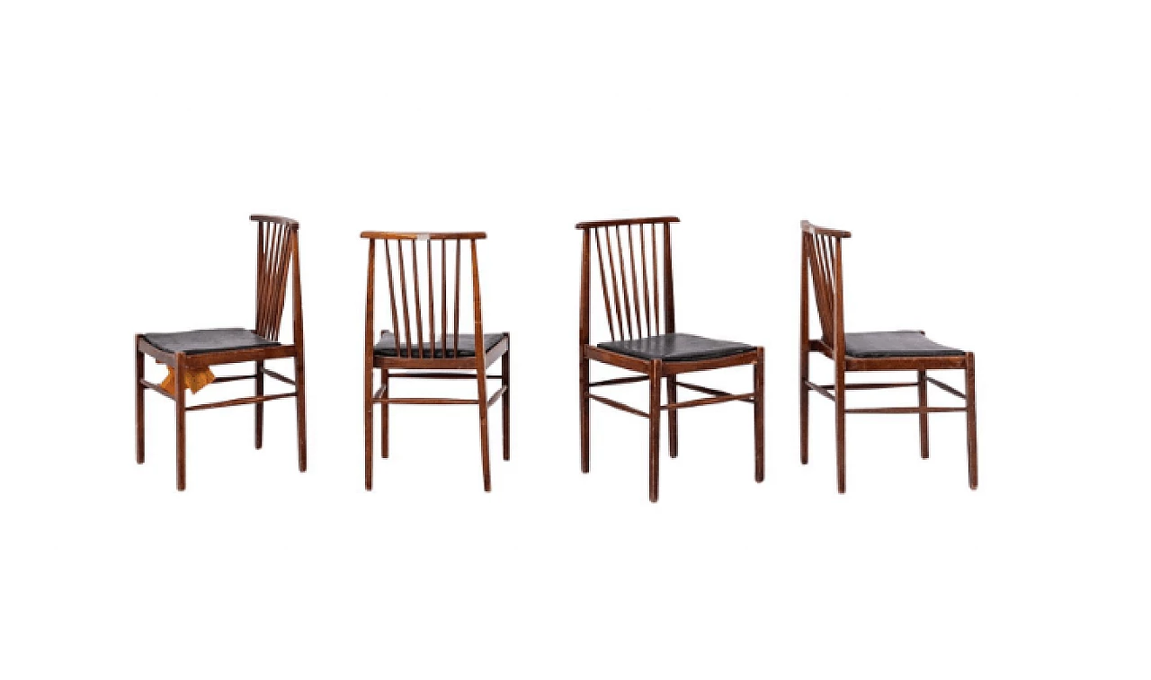 4 Sedie in stile americano in pelle e legno, anni '50 1