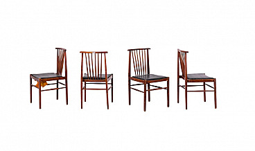4 American style chairs in leather and wood, 1950s