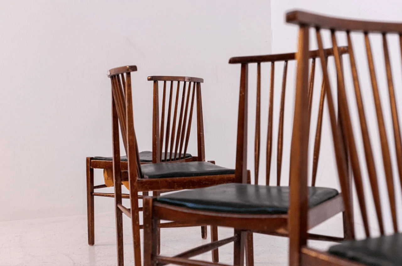 4 Sedie in stile americano in pelle e legno, anni '50 5