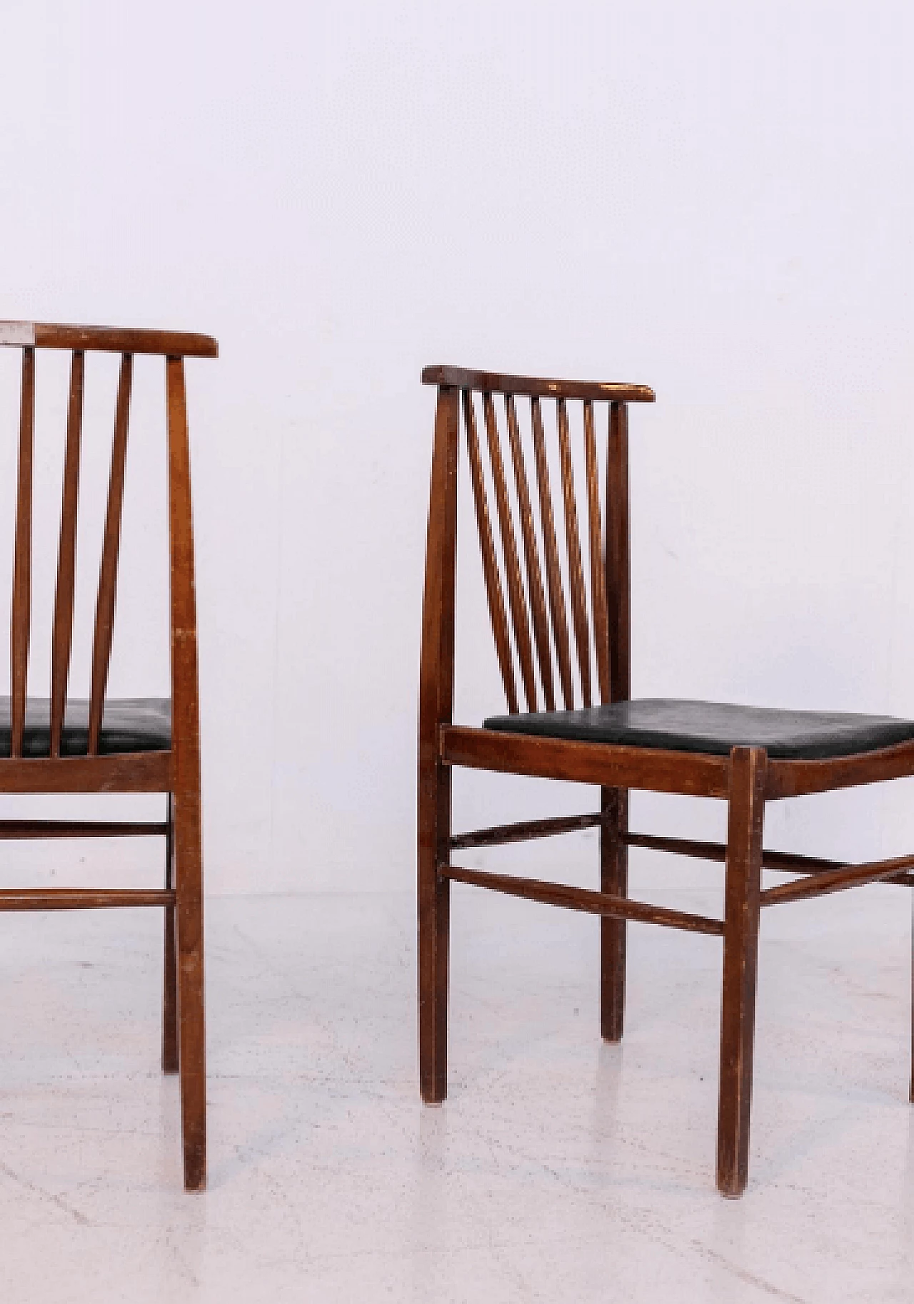 4 Sedie in stile americano in pelle e legno, anni '50 7