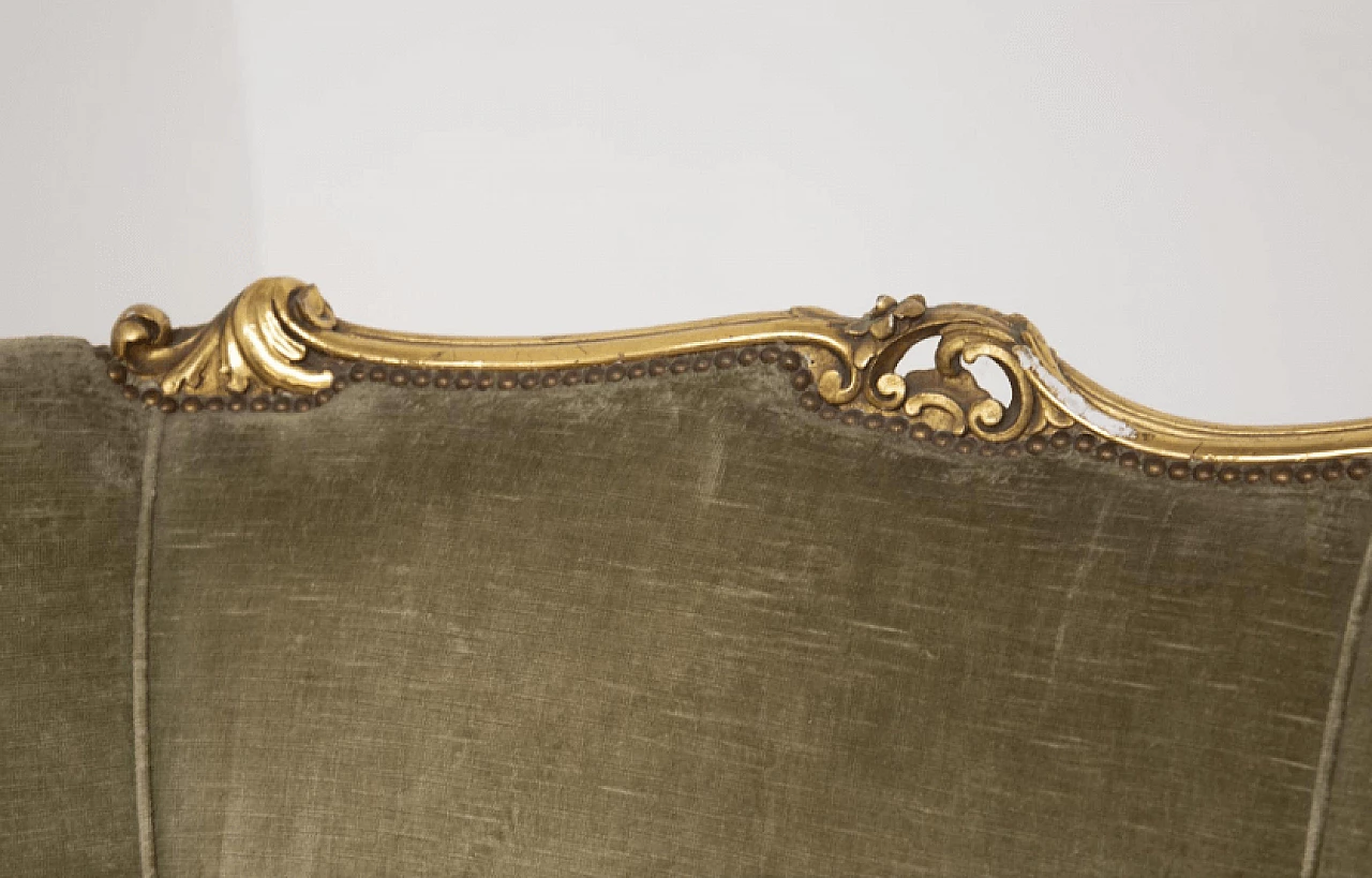 Louis XVI style sofa in gilt wood and green velvet, early 1900s 4